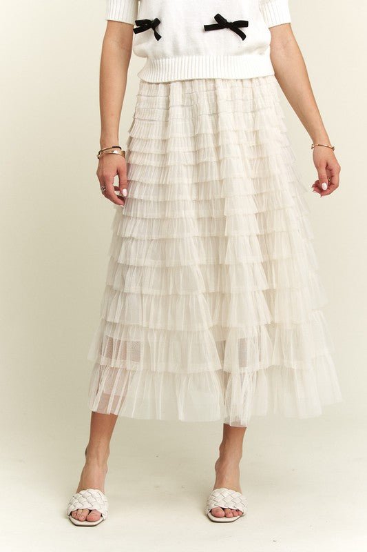 ADORA Elastic Waist Layered Mesh Midi Skirt | Skirts | 3