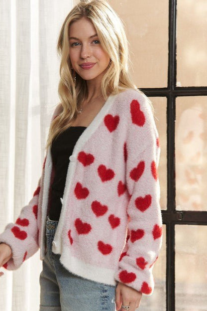 ADORA Fuzzy Heart Button Down Cardigan | Sweaters | 2