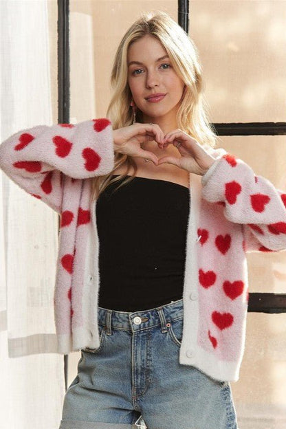 ADORA Fuzzy Heart Button Down Cardigan | Sweaters | 1