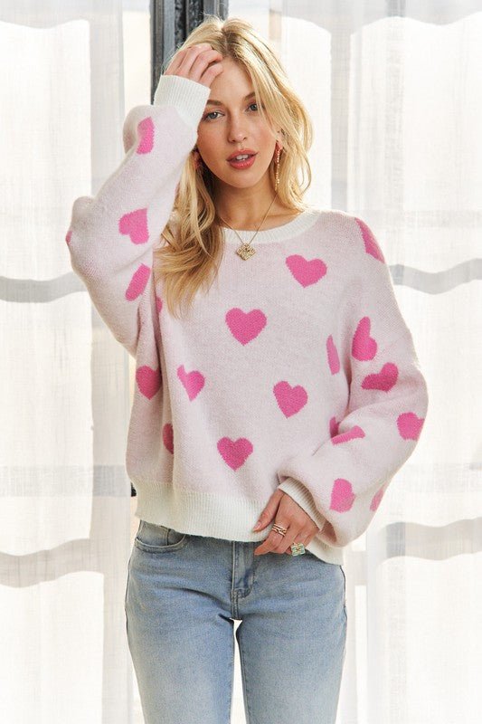 ADORA Heart Round Neck Drop Shoulder Sweater | Sweaters | 1