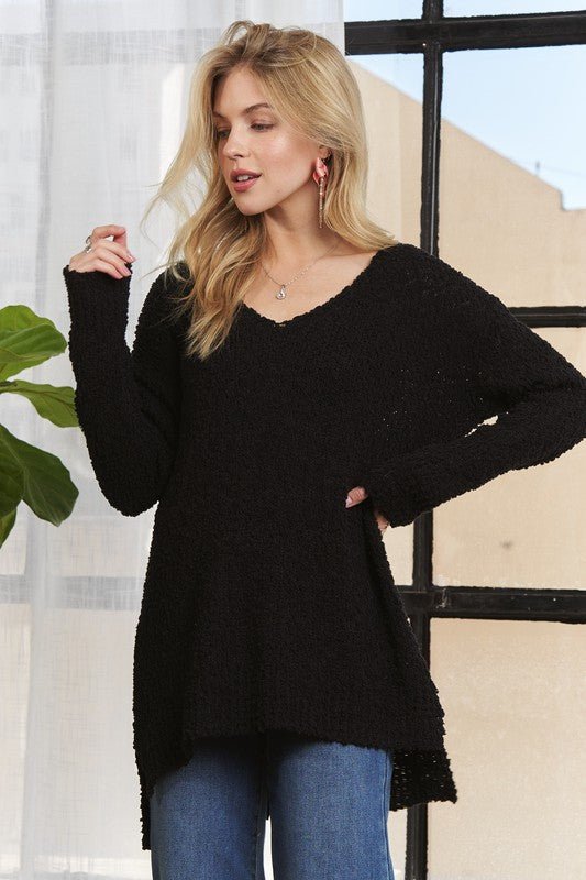 ADORA High - Low Side Slit V - Neck Sweater | Sweaters | 2