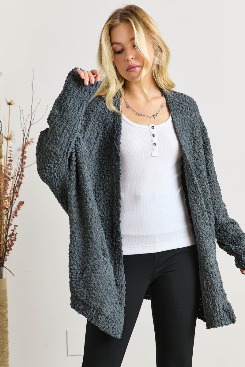 ADORA Popcorn Knit Open Front Long Sleeve Cardigan | Sweaters | 1