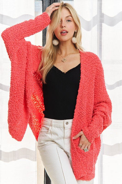 ADORA Popcorn Knit Open Front Long Sleeve Cardigan | Sweaters | 1