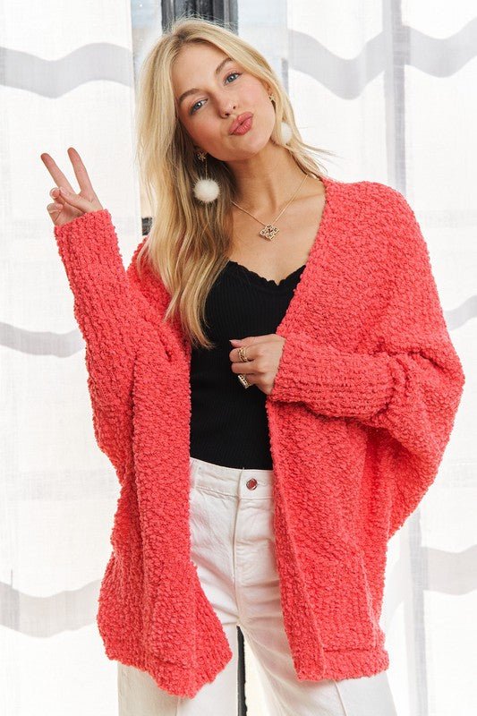 ADORA Popcorn Knit Open Front Long Sleeve Cardigan | Sweaters | 4