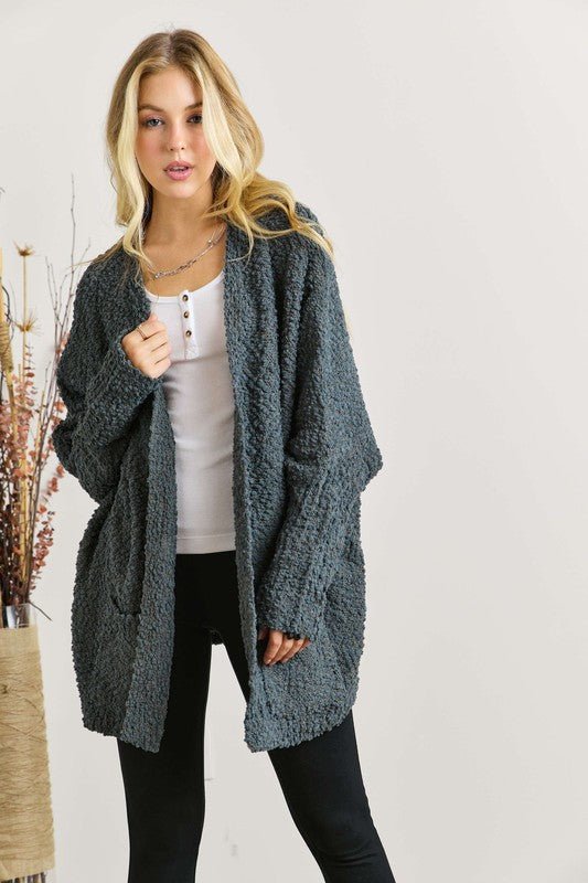 ADORA Popcorn Knit Open Front Long Sleeve Cardigan | Sweaters | 2