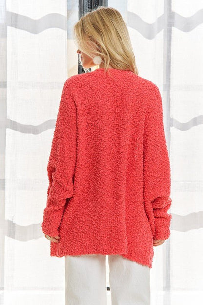 ADORA Popcorn Knit Open Front Long Sleeve Cardigan | Sweaters | 3