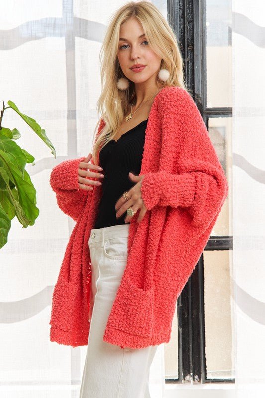 ADORA Popcorn Knit Open Front Long Sleeve Cardigan | Sweaters | 2