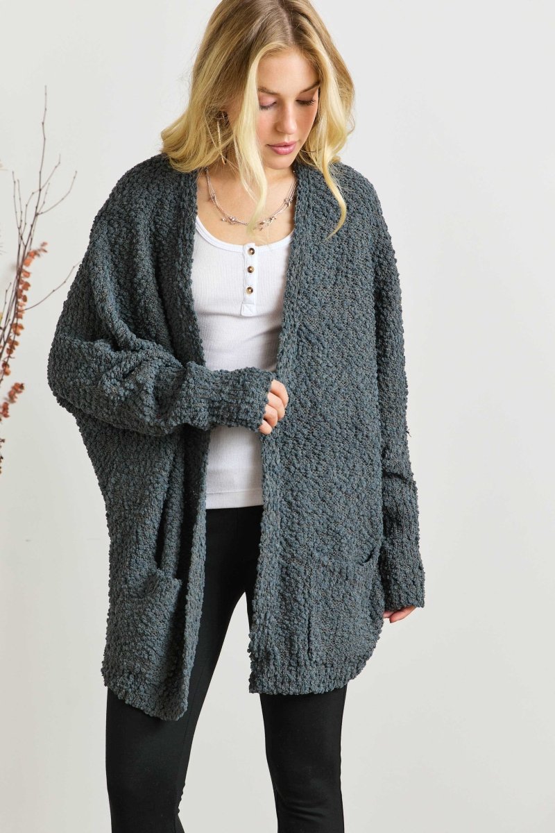 ADORA Popcorn Knit Open Front Long Sleeve Cardigan | Sweaters | 3