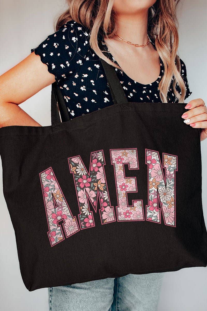 “Amen” Floral Canvas Jumbo Tote Bag | Bags | 1