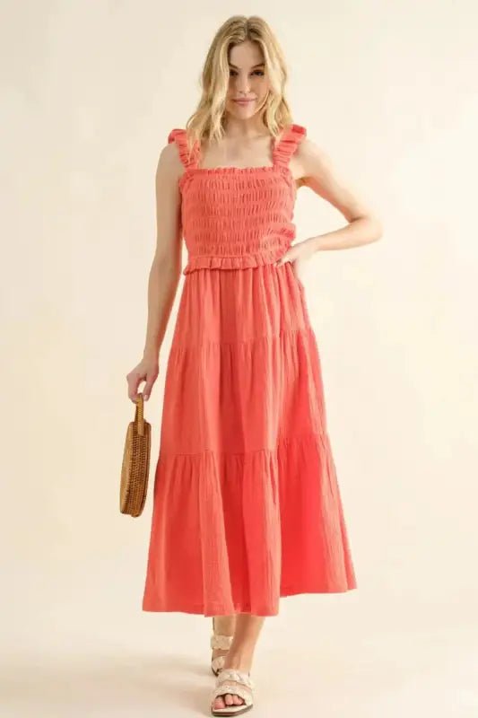 And The Why Smocked Ruffled Tiered Dress - Camellia / S - Dresses