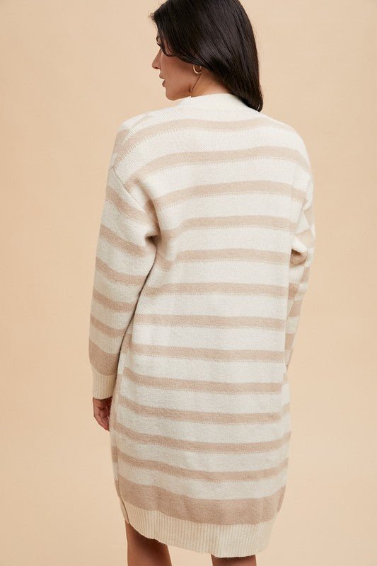 Annie Wear Checkered & Striped Open Front Long Sleeve Cardigan | Sweaters | 3