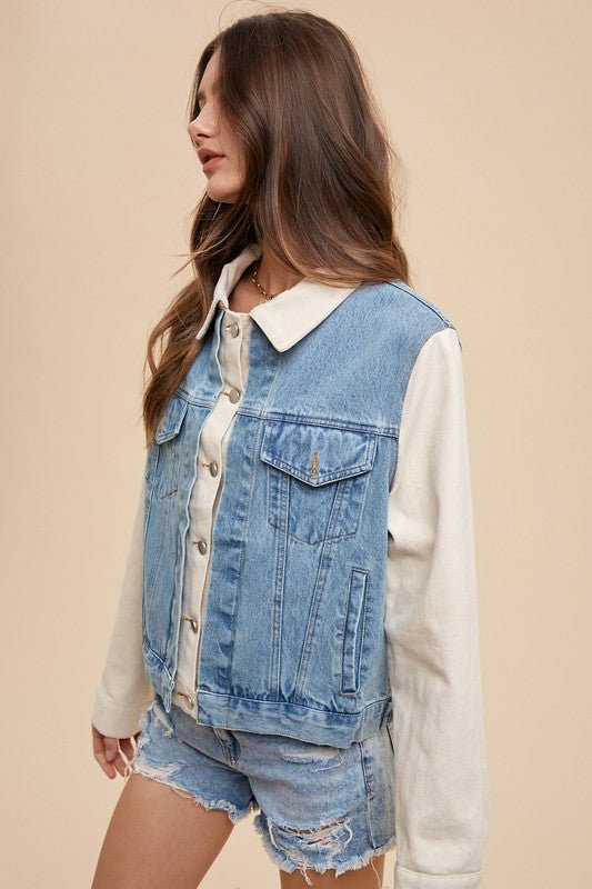 Annie Wear Collared Neck Double Placket Denim Jacket | Jackets | 5