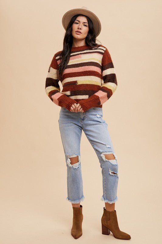 Annie Wear Color Block Round Neck Long Sleeve Sweater | Sweaters | 5