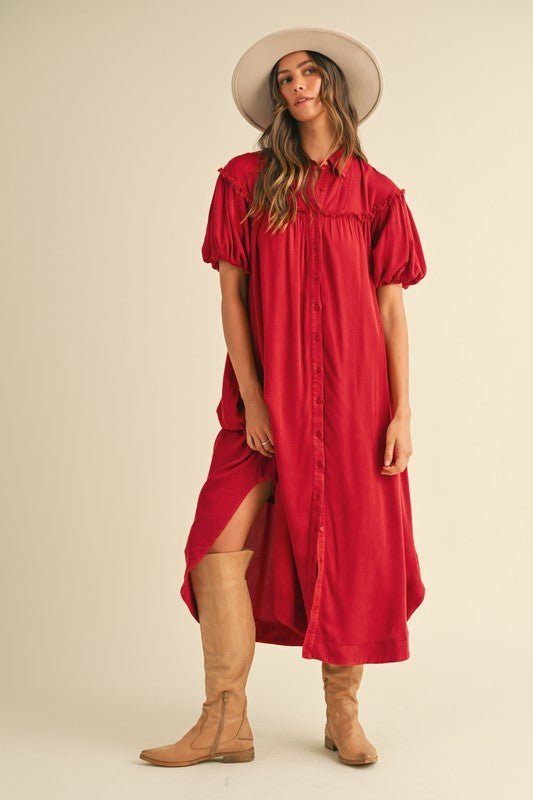 Annie Wear Mineral Washed Button Down Puff Sleeve Shirt Dress | Dresses | 2