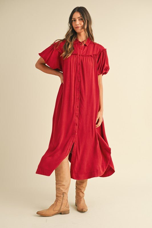 Annie Wear Mineral Washed Button Down Puff Sleeve Shirt Dress | Dresses | 1