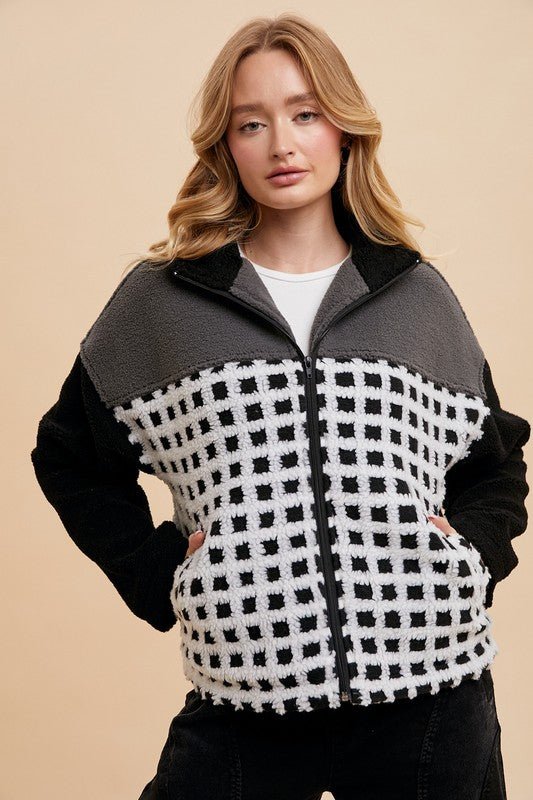 Annie Wear Plaid Zip Up Drop Shoulder Sherpa Jacket | Jackets | 4