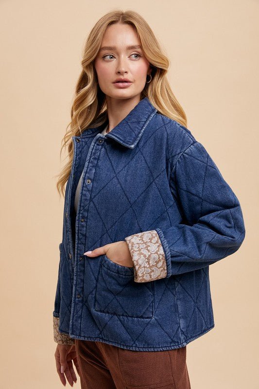 Annie Wear Quilted Printed Lining Snap Down Denim Jacket | Jackets | 2