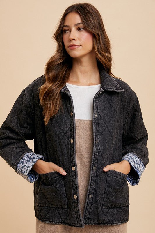 Annie Wear Quilted Printed Lining Snap Down Denim Jacket | Jackets | 1