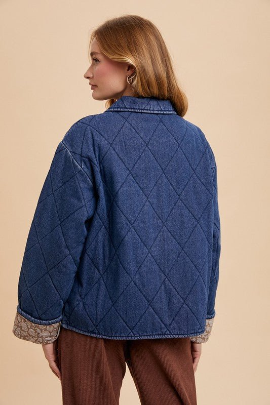 Annie Wear Quilted Printed Lining Snap Down Denim Jacket | Jackets | 3