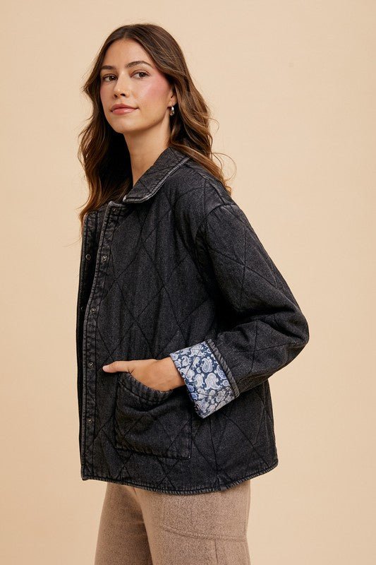 Annie Wear Quilted Printed Lining Snap Down Denim Jacket | Jackets | 2