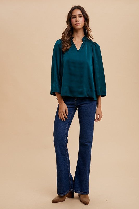 Annie Wear Satin Notched Three - Quarter Sleeve Blouse | Tops | 5