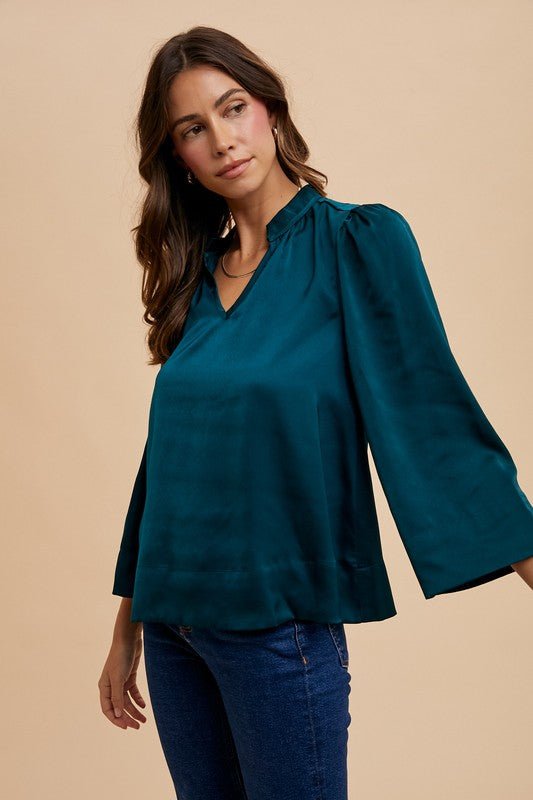 Annie Wear Satin Notched Three - Quarter Sleeve Blouse | Tops | 1