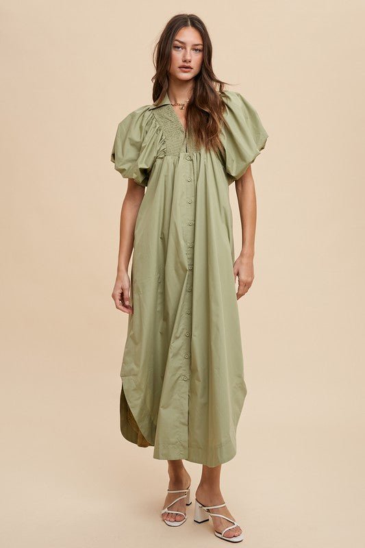 Annie Wear Smocked Puff Sleeve Midi Dress | Dresses | 3