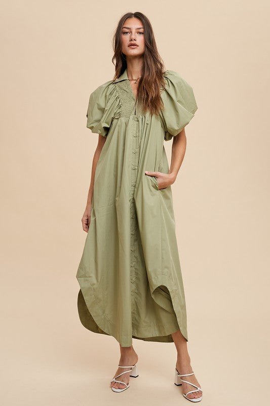 Annie Wear Smocked Puff Sleeve Midi Dress | Dresses | 1