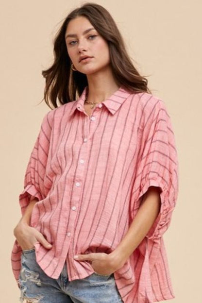 Annie Wear Striped Button Up Half Sleeve Shirt | Tops | 3