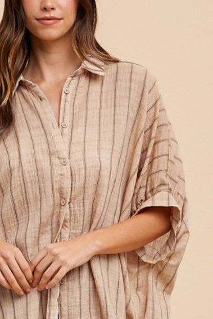 Annie Wear Striped Button Up Half Sleeve Shirt | Tops | 2