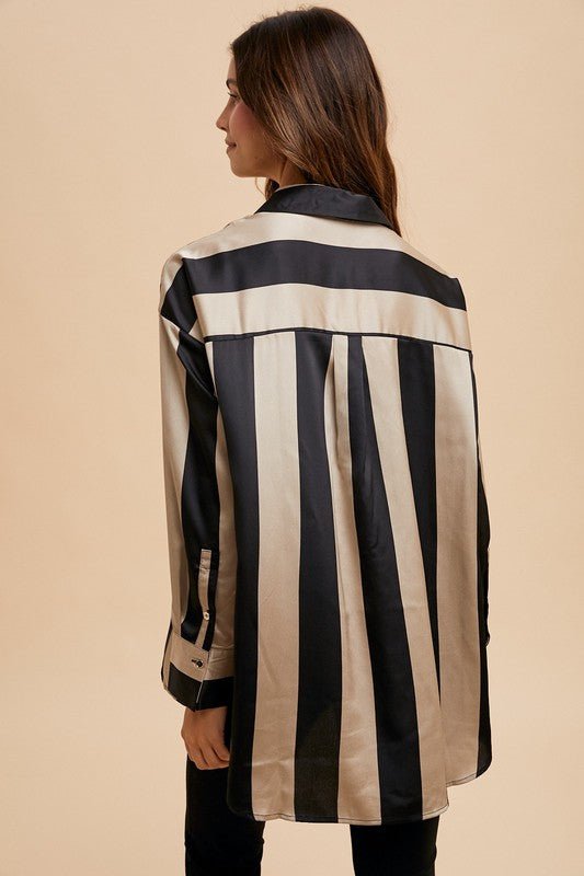 Annie Wear Striped Dropped Shoulder Button Up Shirt | Tops | 2