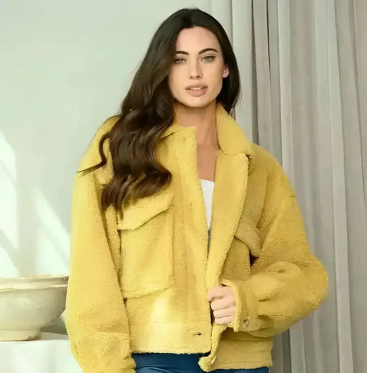 Bailey Faux Fur Jacket In Yellow - Jackets woman yellow sherpa jacket