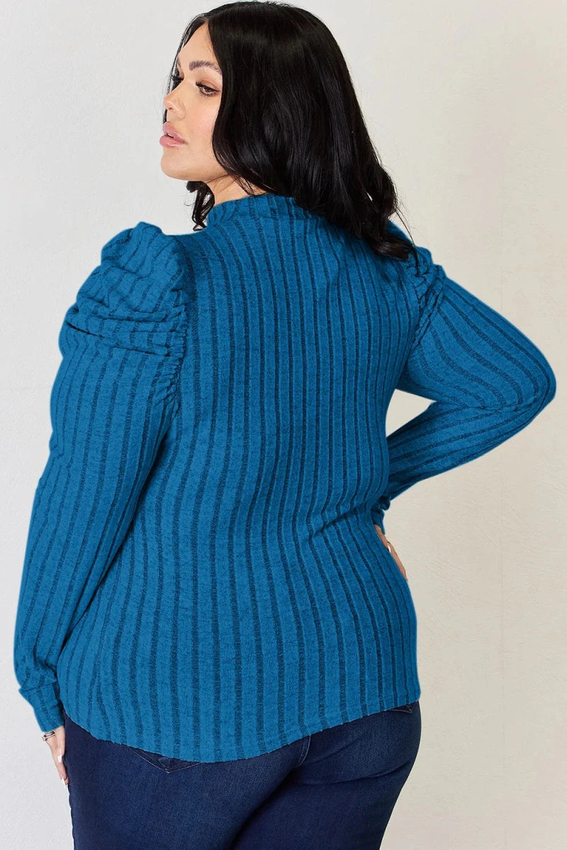 Basic Bae Full Size Ribbed Mock Neck Puff Sleeve T-Shirt | Tops | 14