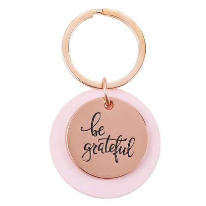 Be Grateful Rose Gold Key Ring with Soft Pink Disc | Keychains | 4