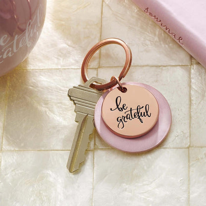 Be Grateful Rose Gold Key Ring with Soft Pink Disc | Keychains | 1