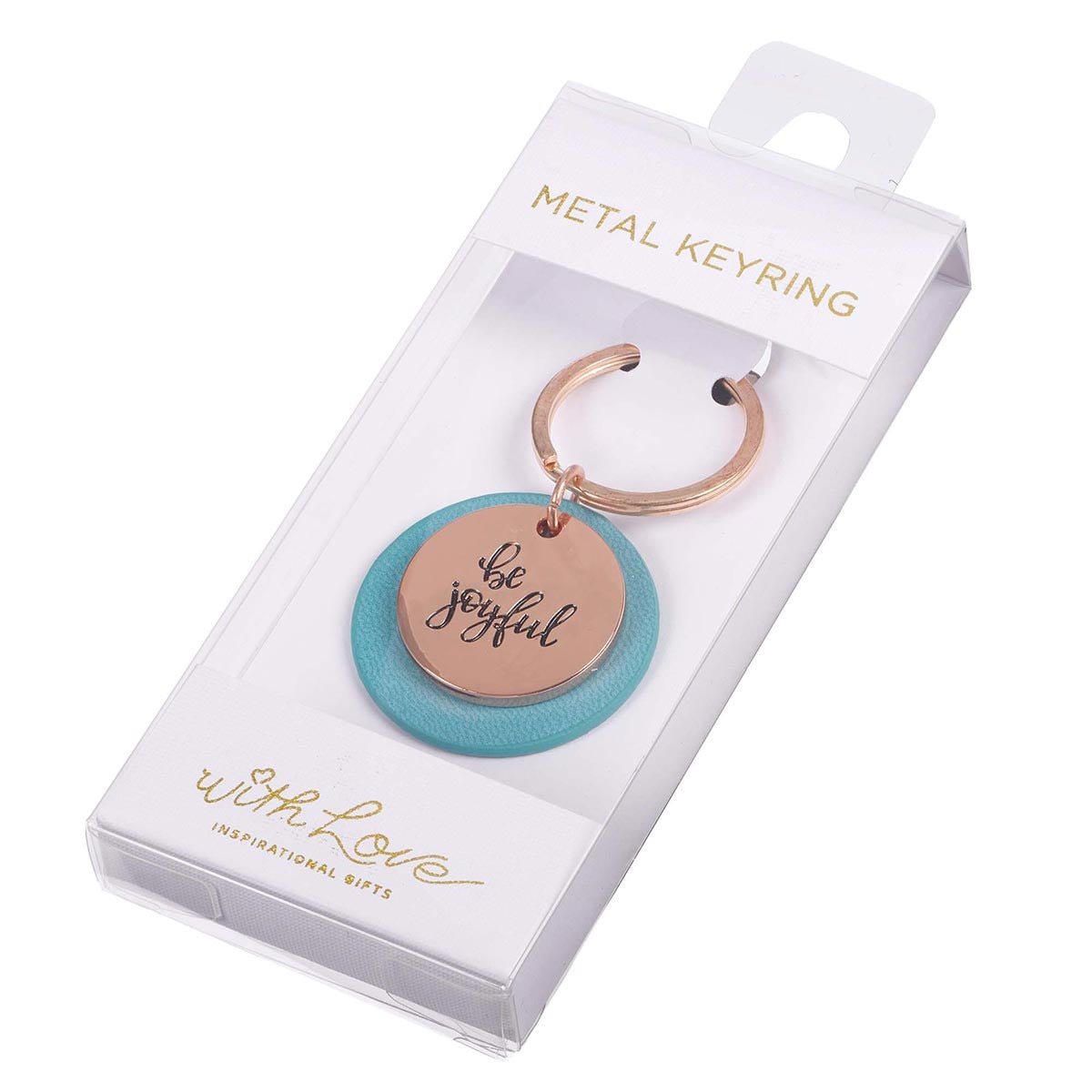 Be Joyful Rose Gold Key Ring with Teal Disc | Keychains | 4