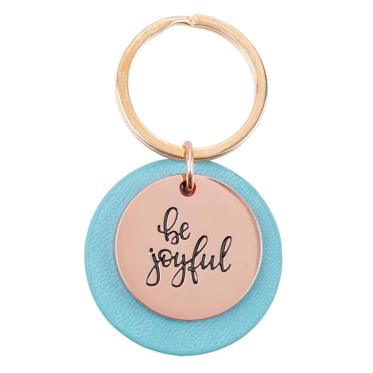 Be Joyful Rose Gold Key Ring with Teal Disc | Keychains | 2