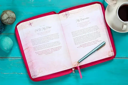 Be Still and Know Ziparound Faux Leather Devotional - Devotionals open pink journal pen