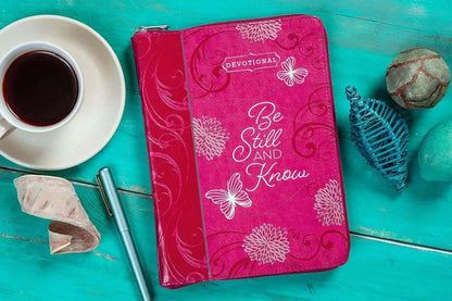 Be Still and Know Ziparound Faux Leather Devotional - Devotionals pink devotional journal