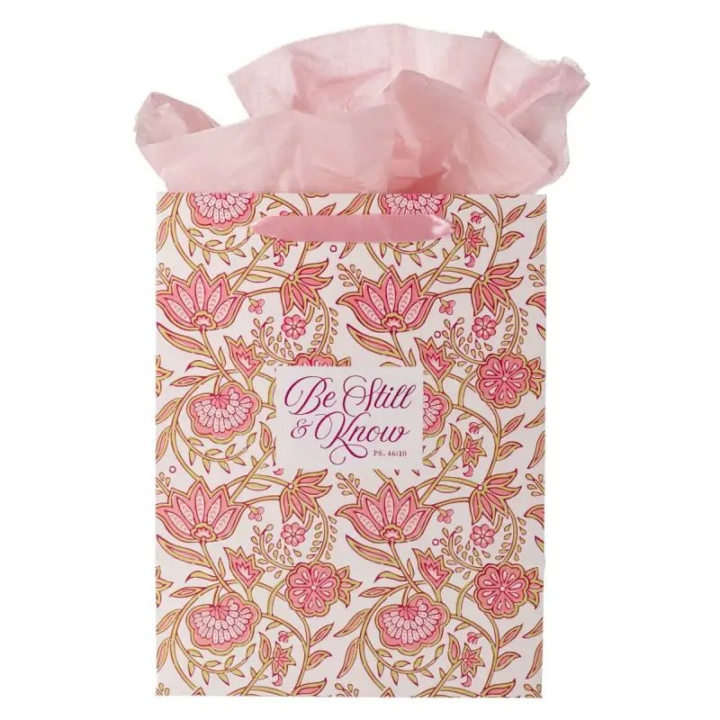 Be Still Pink Spring Floral Large Portrait Gift Bag - Psalm 46:10 - Gift Bags