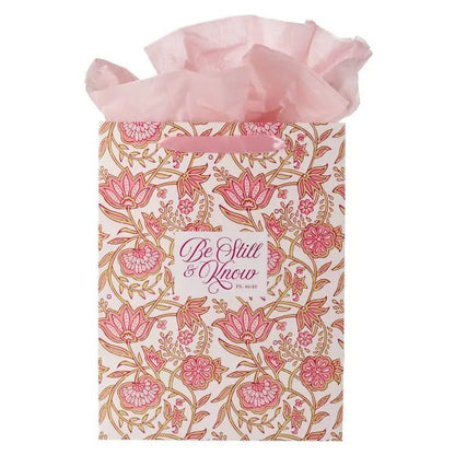 Be Still Pink Spring Floral Large Portrait Gift Bag - Psalm 46:10 - Gift Bags