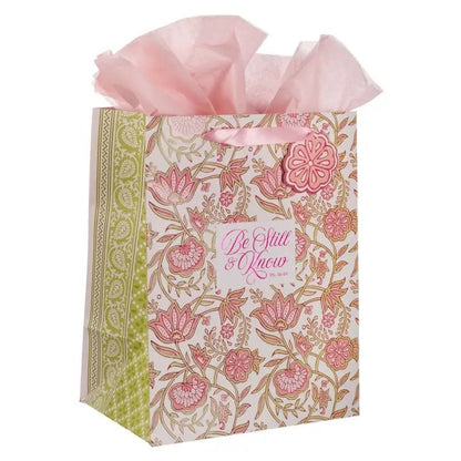 Be Still Pink Spring Floral Large Portrait Gift Bag - Psalm 46:10 - Gift Bags