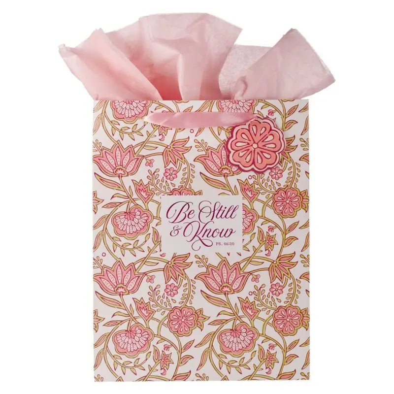 Be Still Pink Spring Floral Large Portrait Gift Bag - Psalm 46:10 - Gift Bags