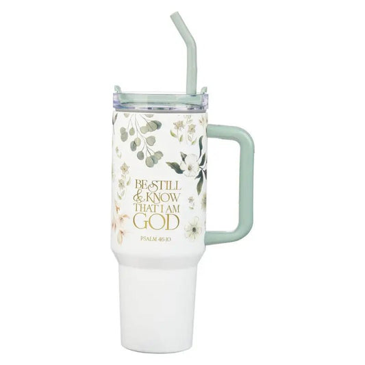 Be Still Teal Meadow 40 Oz Tumbler with Reusable Straw - Stainless Steel Mugs