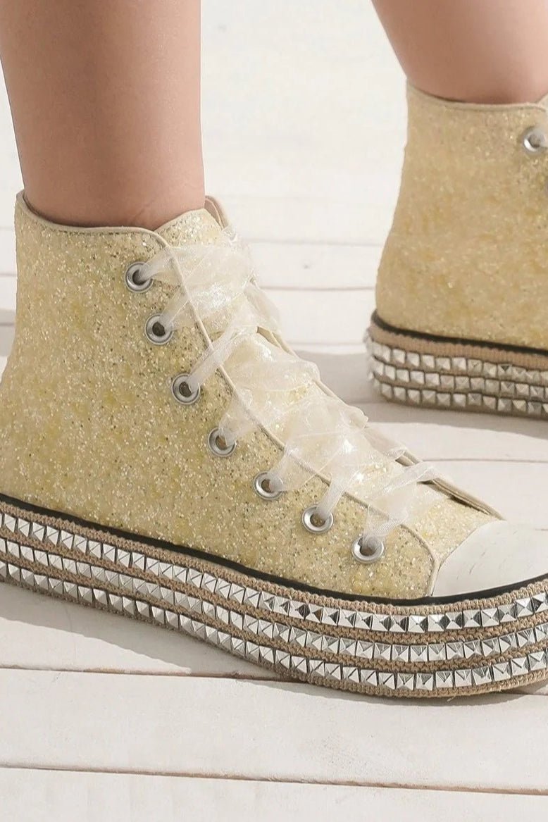 Beast Fashion Glitter Lace - Up Studded Platform Sneakers | Shoes | 2