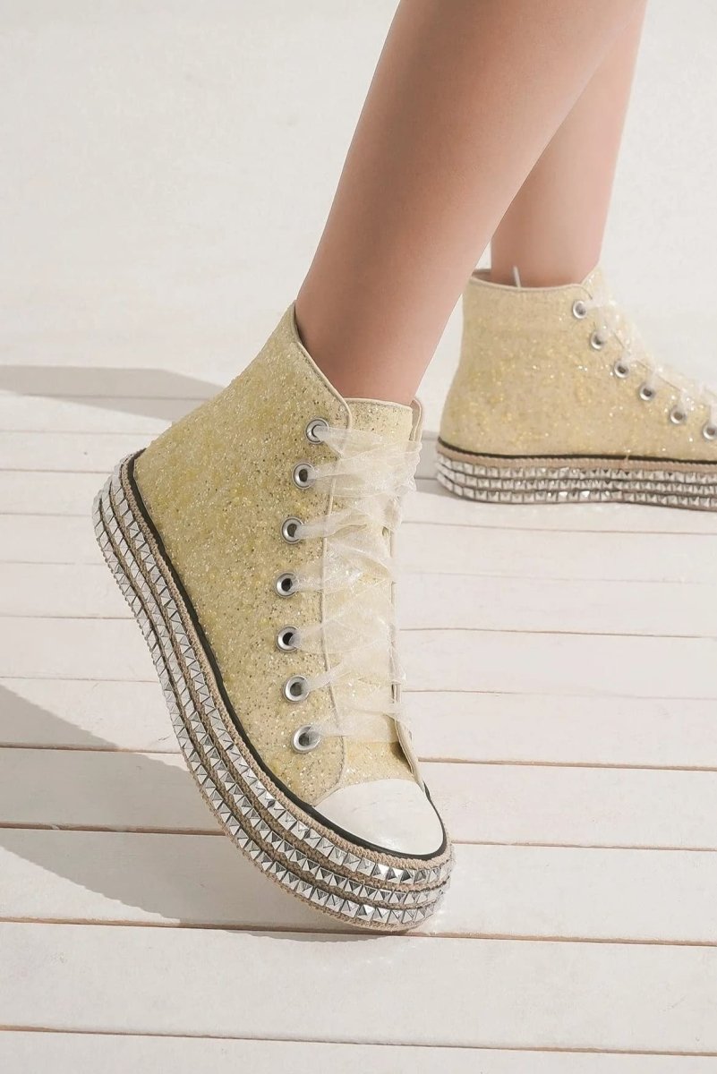 Beast Fashion Glitter Lace - Up Studded Platform Sneakers | Shoes | 1