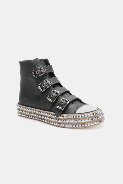 Beast Fashion Multi - Buckle Straps Studded Platform Sneakers | Shoes | 2