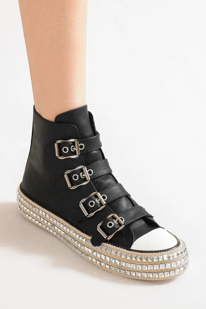 Beast Fashion Multi - Buckle Straps Studded Platform Sneakers | Shoes | 3