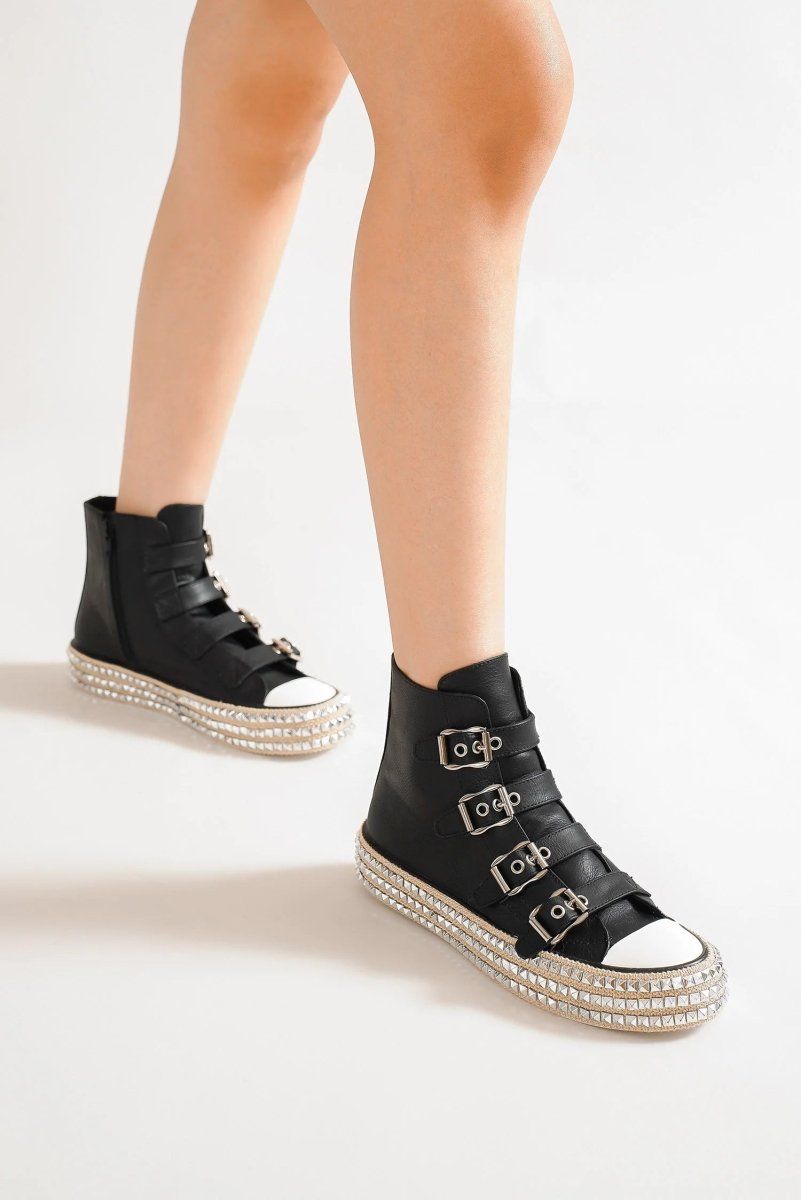 Beast Fashion Multi - Buckle Straps Studded Platform Sneakers | Shoes | 1