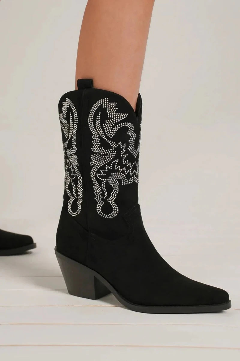 Beast Fashion Rhinestone Detail Point Toe Boots | Shoes | 1